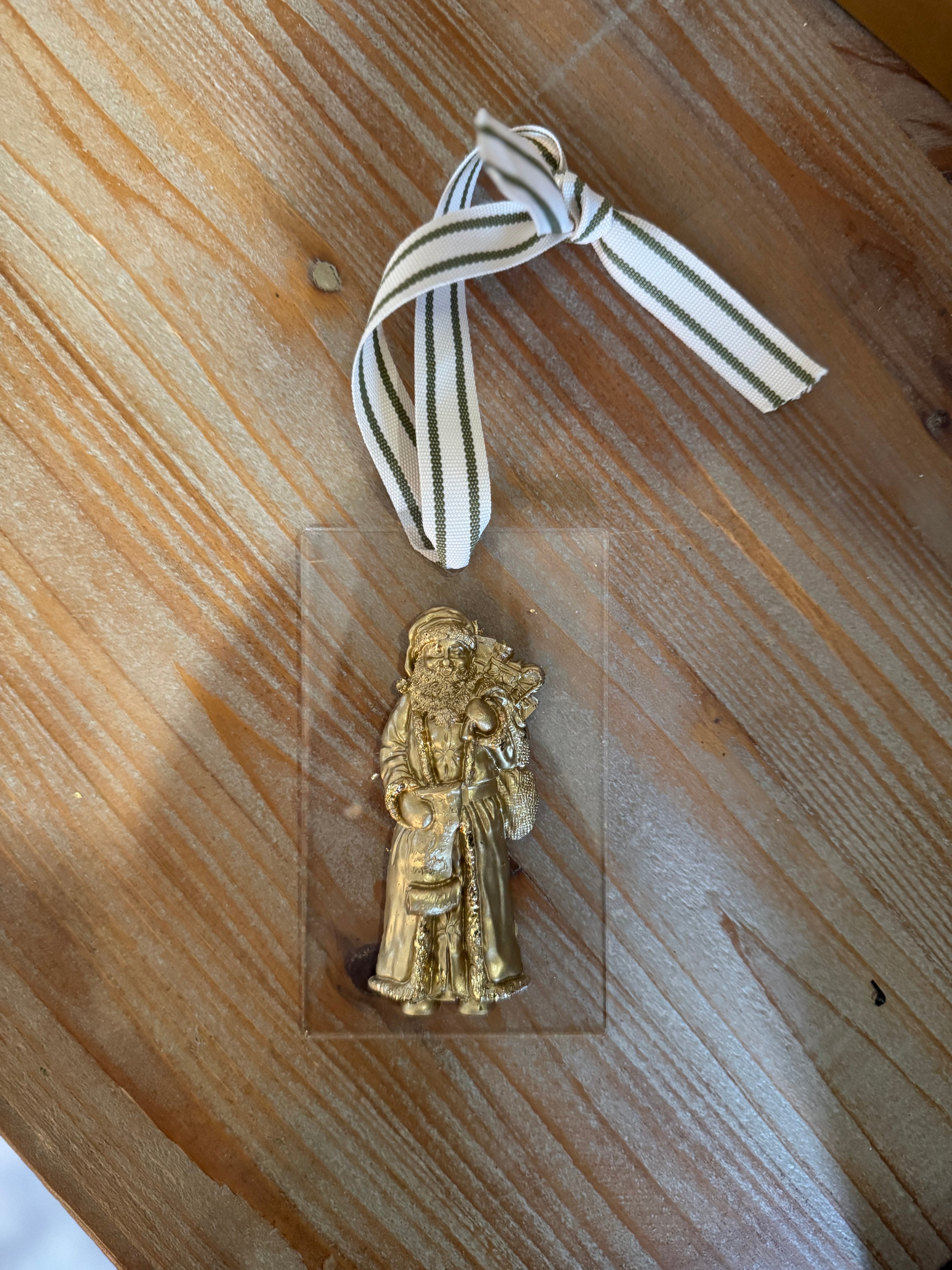 gold and acrylic santa christmas wreath ornament