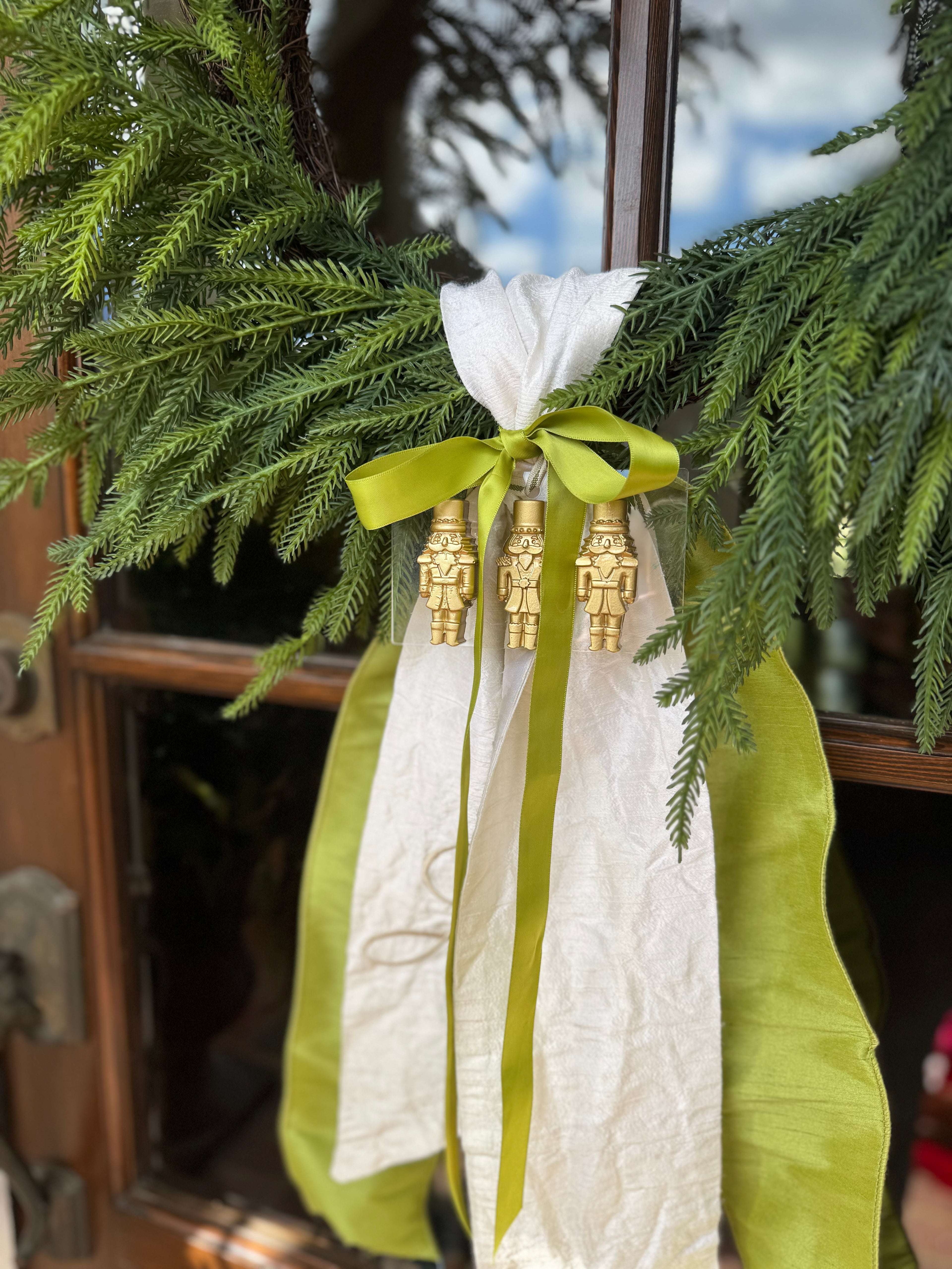 gold and acrylic nutcracker christmas wreath ornament