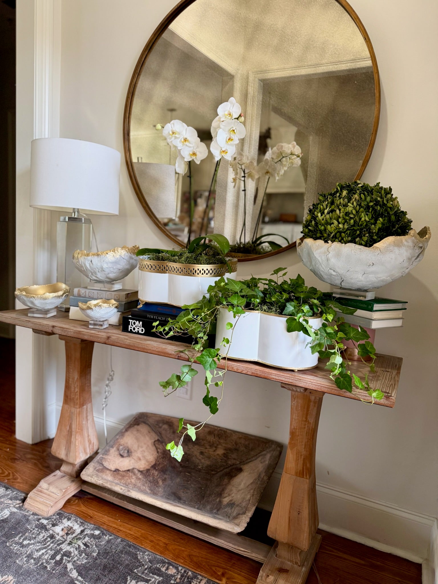 concrete bowls and quatrefoil cachepots